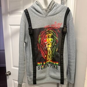 Men's Gray Crewneck Hoodie with Colorful Rasta Lion Graphic